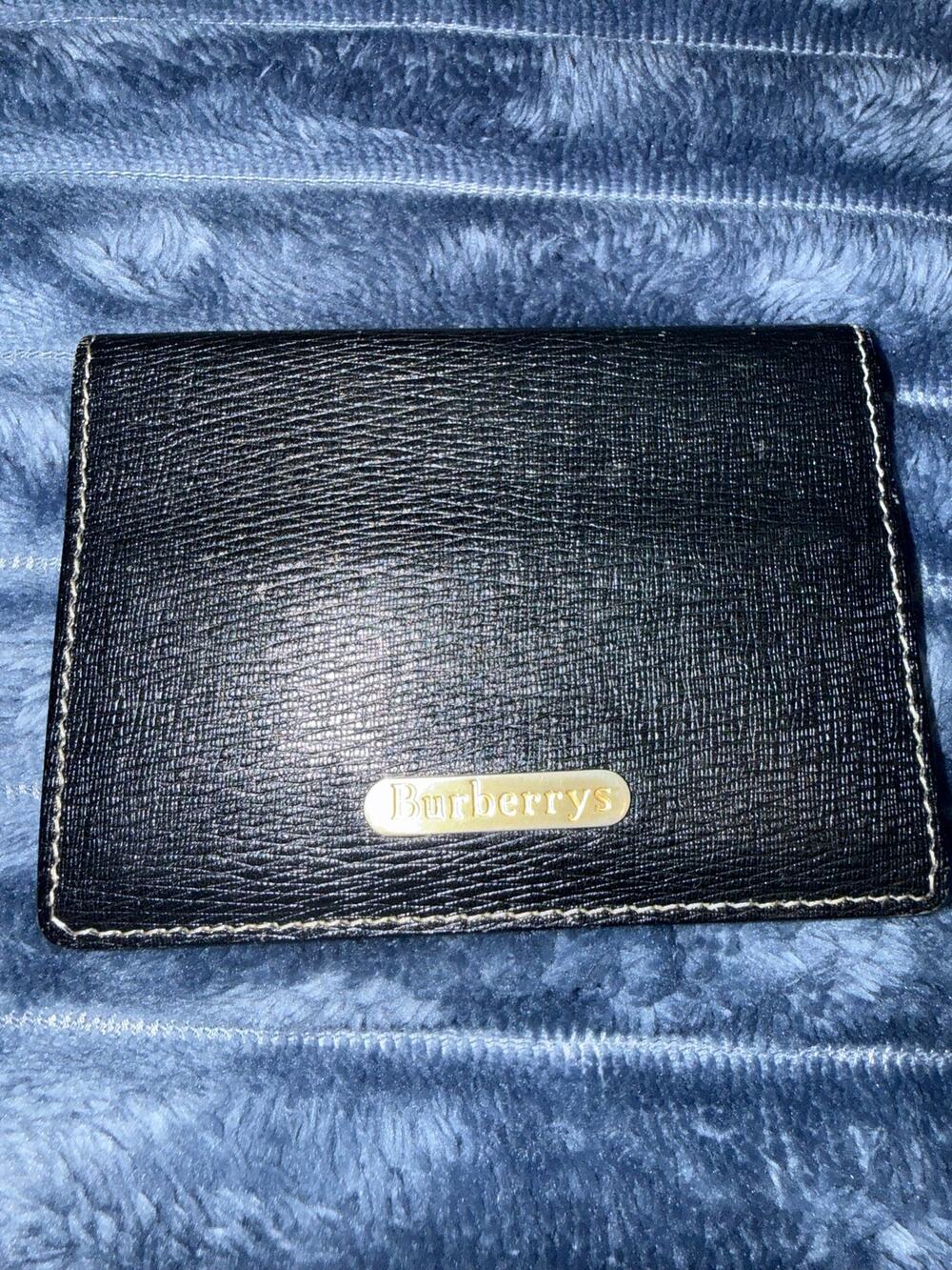 Vintage Burberrys Black Textured Leather Card Holder Business Case